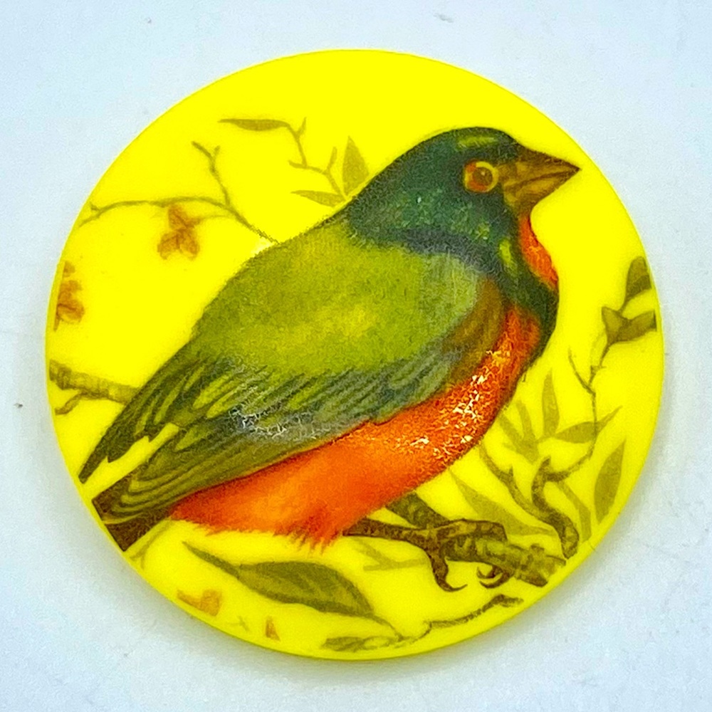 Vintage Bird Bohemian Glass Button Hand Painted